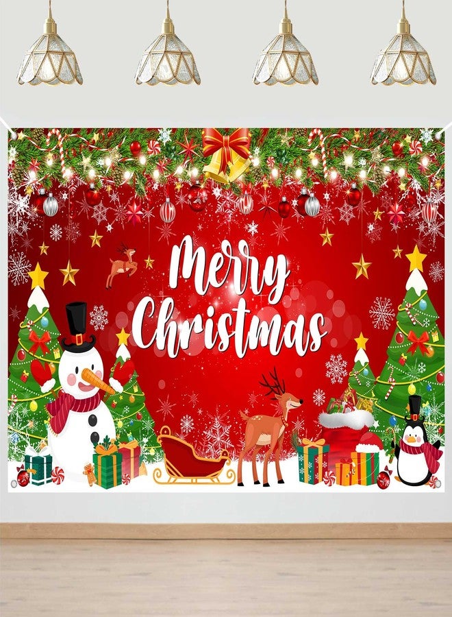 Lecheme Merry Christmas Backdrop Red Green Garland Jingle Bell Christmas Banner Snowman Xmas Background for Holiday Party Decorations Indoor or Outdoor 6x3.6ft - Image 1